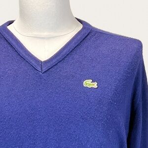 VINTAGE 60s Lacoste Izod knit sweater tennis vneck navy alligator crocodile logo